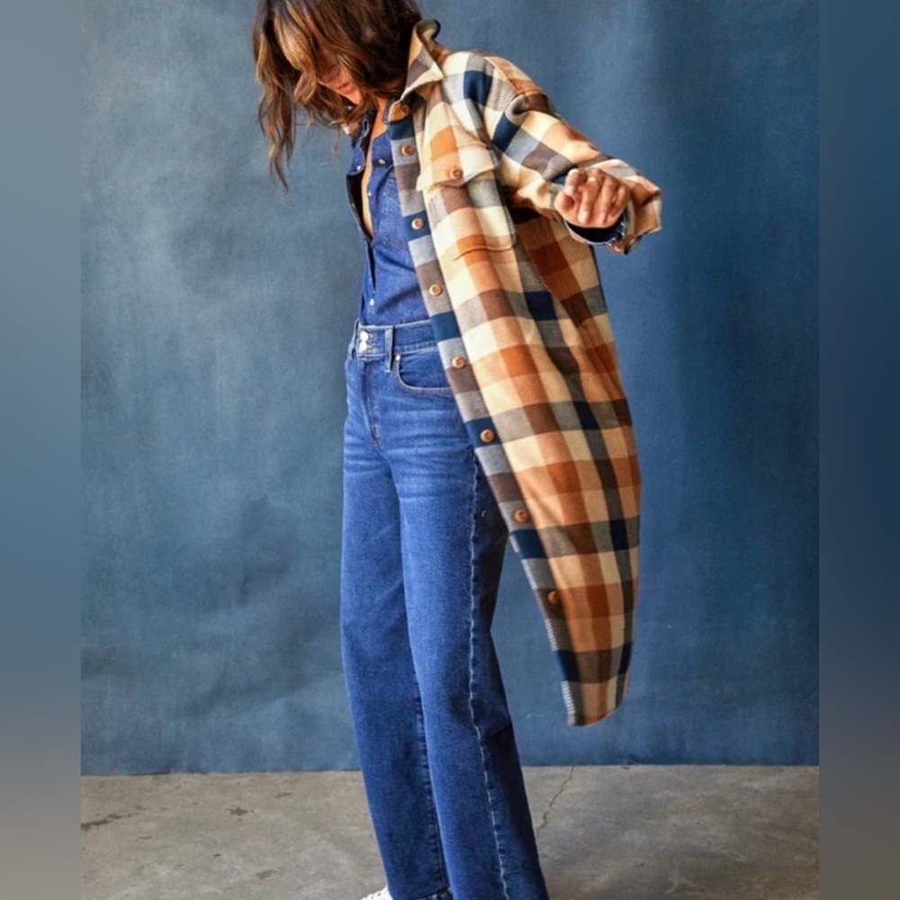 Outerknown Plaid Long Coat in Sahara Desert Plaid size Small - Picture 5 of 6